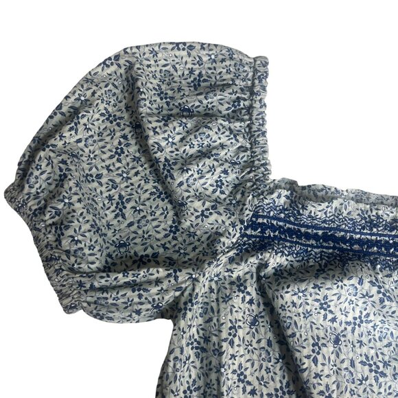 Madewell Jeannette Top Blue Floral Puff Sleeve Cropped Back Buttons XS New WOT - Picture 4 of 10